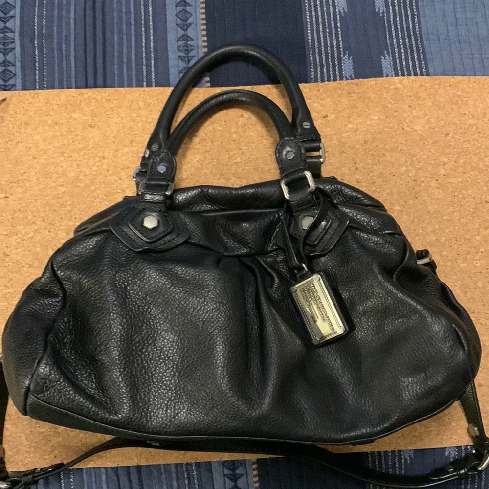 Marc Jacobs black leather satchel silver hardware shoulder strap dr groove